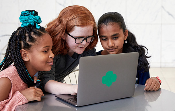 girl scouts on computer