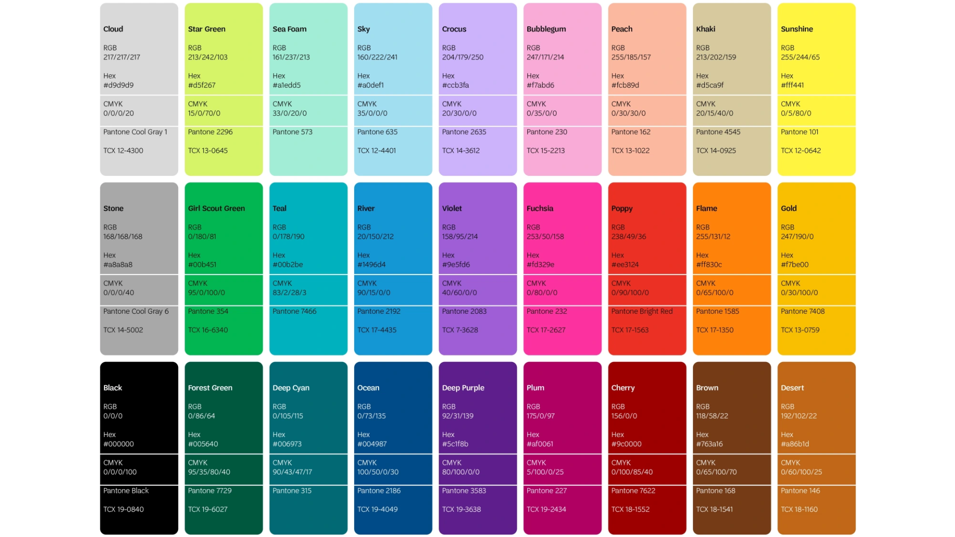 approved girl scout branded color palette