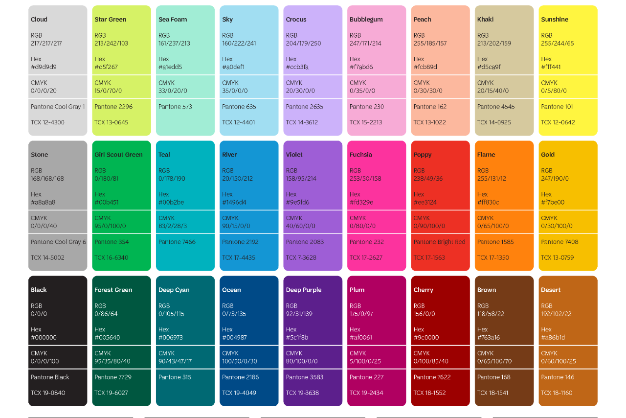 approved girl scout branded color palette